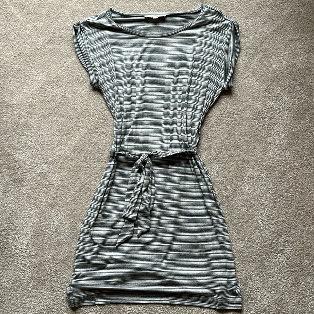 Loft Gray and White Striped Dress